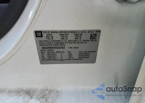 2015 Chevrolet Silverado K1500 Lt из США, поврежденный, VIN 3GCUKREH3FG337622